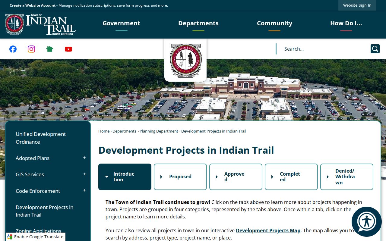 Indian Trail street directory town development projects map