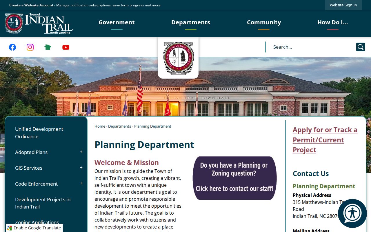 Indian Trail city directory planning department records context