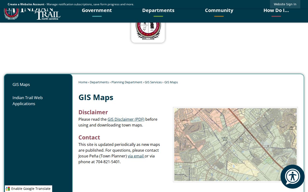 Indian Trail city directory zoning boundary and roadway map reference