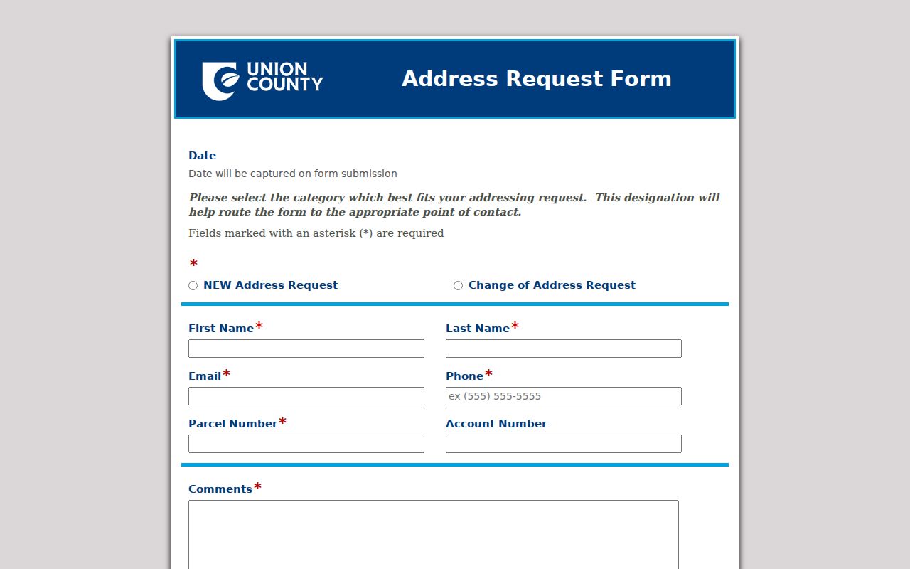 Indian Trail neighbors Union County new address request form