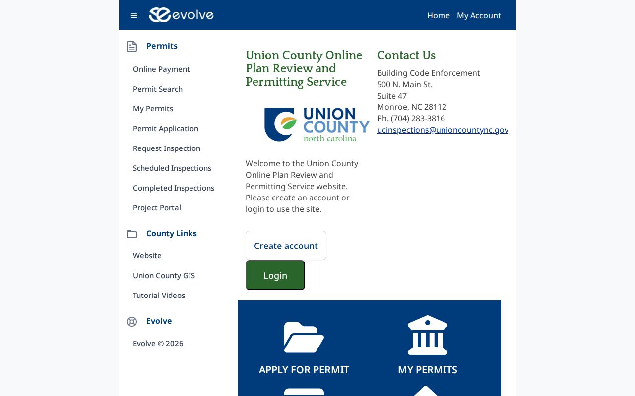 Indian Trail street directory Union County Evolve permit search